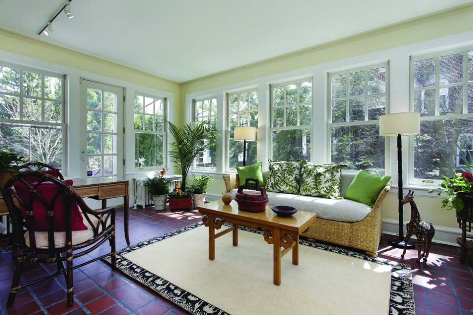 An enclosed porch with Window World Windows